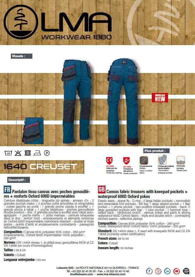 LMA Workwear Creuset Canvas Holster Trousers with Kneepad Pockets